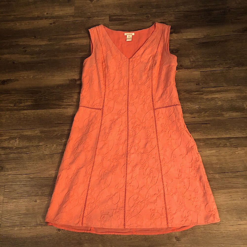 Sundance crochet/eyelet Matelasse coral sleeveless boho dress sz 8